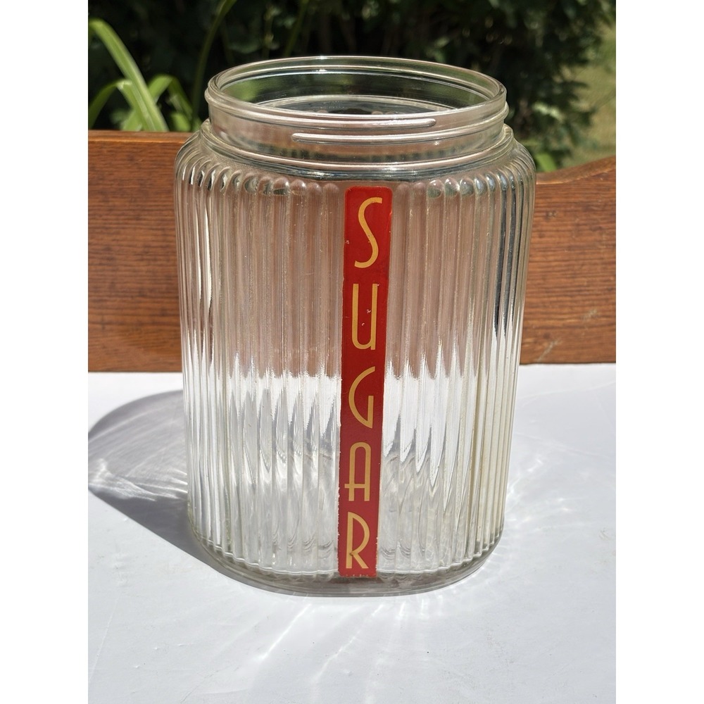 Large 8" Tall Owens Vintage Depression Glass Ribbed Sugar Canister Bottle No Lid